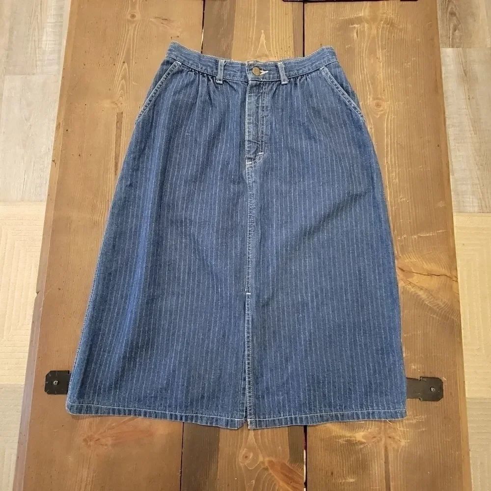 Vintage Lee Jean denim midi skirt stripe size 9